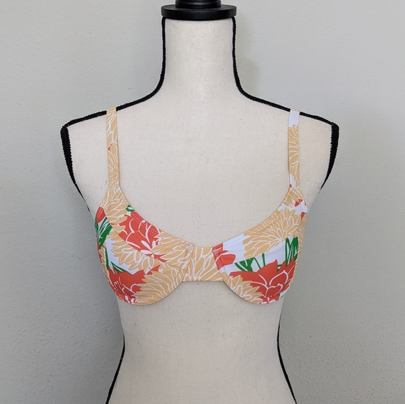 Orange white and green floral push up bikini top size S M L - Picture 5 of 10
